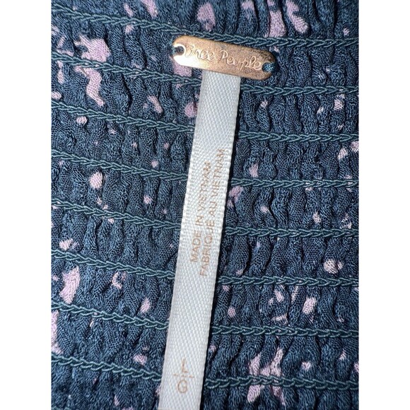 Free People Tess Mini Dress Boho Floral Lace Trim Velvet Tie Long Sleeve Blue L - Picture 11 of 12